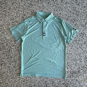Pins & Aces Golf Polo Shirt Mens Large Green Spades AOP Performance Button
